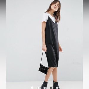 ASOS black midi slip dress - US 8